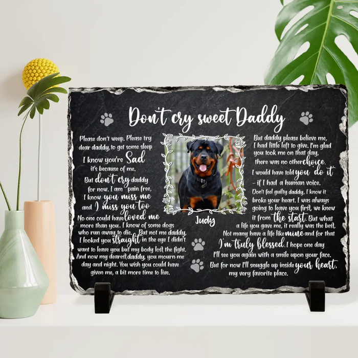 Custom Personalized Memorial Rectangle Lithograph - Memorial Gift Idea For Dog Owner - Upload Photo - Don't Cry Sweet Daddy