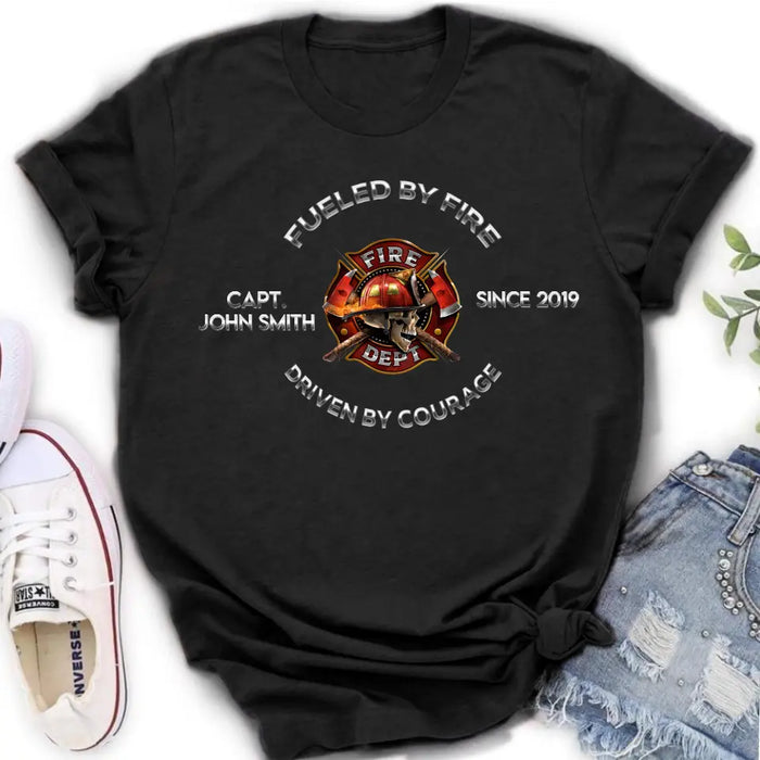 Custom Personalized Fire Fighter Shirt/ Hoodie - Father's Day Gift Idea For Fire Fighter - Fueled By Fire Driven By Courage