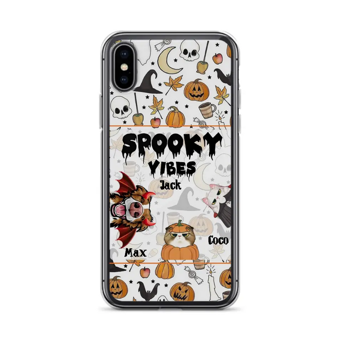 Custom Personalized Halloween Pet Phone Case - Upto 3 Pets - Gift Idea For Dog/Cat Owners -  Spooky Vibes - Case for iPhone/Samsung