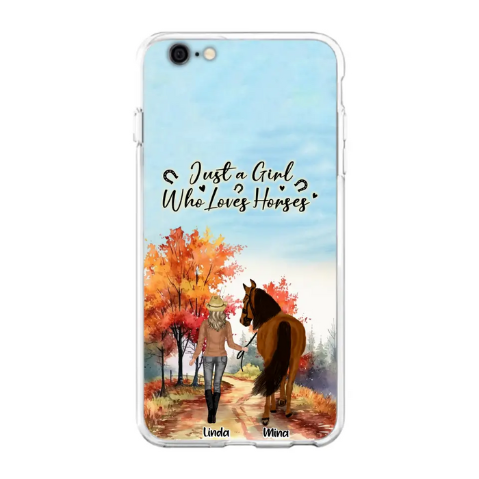 Custom Personalized Horse Girl Fall Season Phone Case - Gift Idea For Horse Lovers - Up To 6 Horses - Just A Girl Who Loves Horses - Cases For iPhone/Samsung