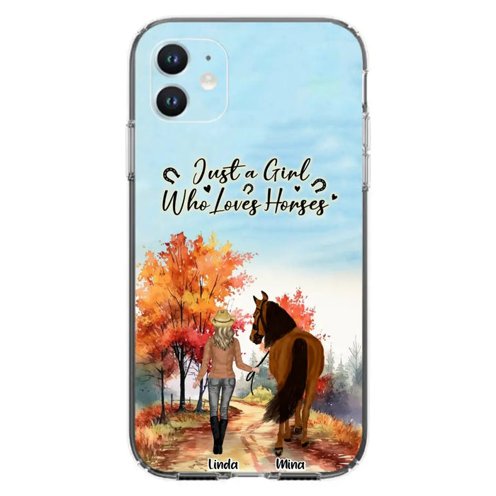 Custom Personalized Horse Girl Fall Season Phone Case - Gift Idea For Horse Lovers - Up To 6 Horses - Just A Girl Who Loves Horses - Cases For iPhone/Samsung