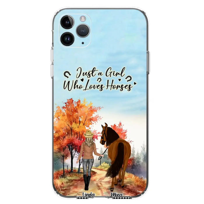 Custom Personalized Horse Girl Fall Season Phone Case - Gift Idea For Horse Lovers - Up To 6 Horses - Just A Girl Who Loves Horses - Cases For iPhone/Samsung