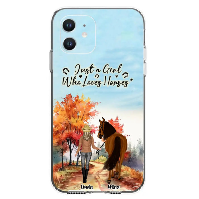 Custom Personalized Horse Girl Fall Season Phone Case - Gift Idea For Horse Lovers - Up To 6 Horses - Just A Girl Who Loves Horses - Cases For iPhone/Samsung