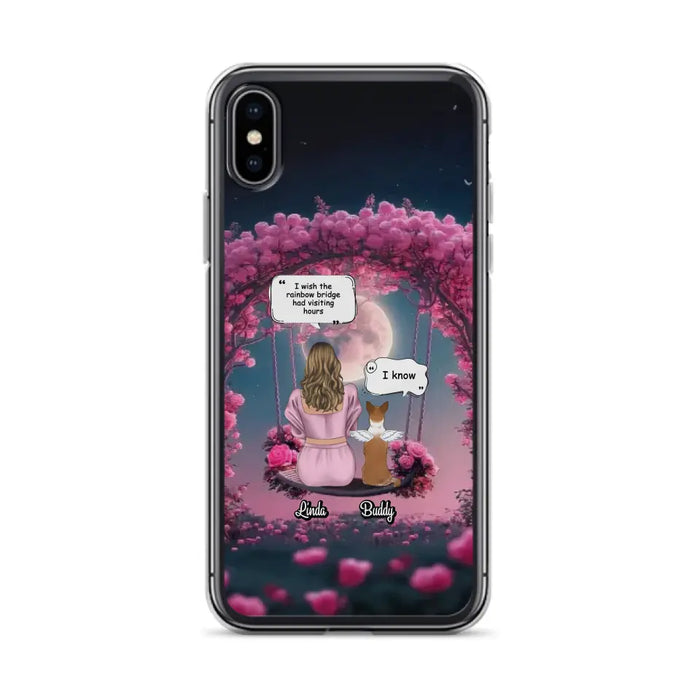 Custom Memorial Dog Mom Phone Case - Upto 4 Dogs - Memorial Gift Idea For Dog Owners - I Wish The Rainbow Bridge Had Visiting Hours - Case For iPhone/Samsung