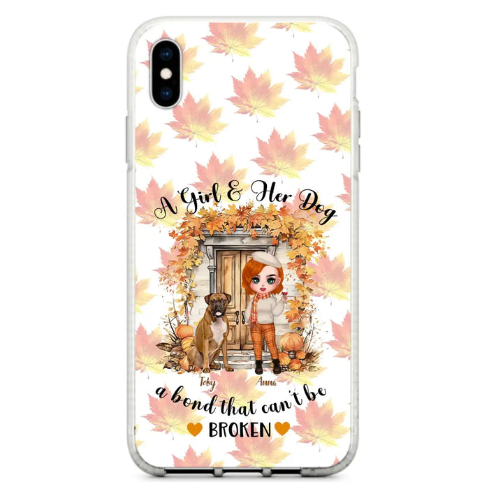 Custom Personalized Fall And Dogs Phone Case - Gift Idea for Dog Lovers - Upto 6 Dogs - A Girl & Her Dogs A Bond That Can't Be Broken - Case For iPhone And Samsung