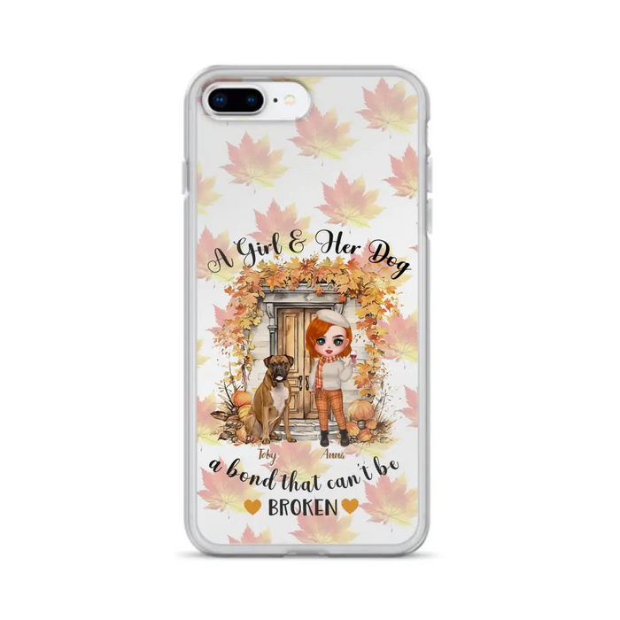 Custom Personalized Fall And Dogs Phone Case - Gift Idea for Dog Lovers - Upto 6 Dogs - A Girl & Her Dogs A Bond That Can't Be Broken - Case For iPhone And Samsung