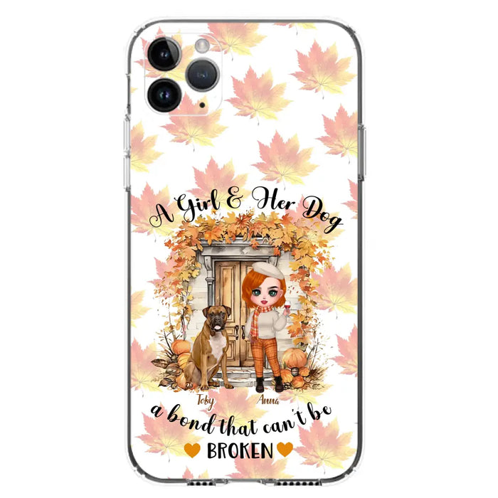 Custom Personalized Fall And Dogs Phone Case - Gift Idea for Dog Lovers - Upto 6 Dogs - A Girl & Her Dogs A Bond That Can't Be Broken - Case For iPhone And Samsung