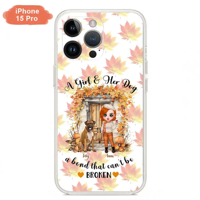 Custom Personalized Fall And Dogs Phone Case - Gift Idea for Dog Lovers - Upto 6 Dogs - A Girl & Her Dogs A Bond That Can't Be Broken - Case For iPhone And Samsung