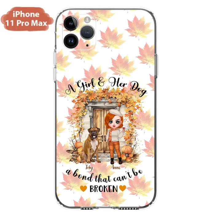 Custom Personalized Fall And Dogs Phone Case - Gift Idea for Dog Lovers - Upto 6 Dogs - A Girl & Her Dogs A Bond That Can't Be Broken - Case For iPhone And Samsung