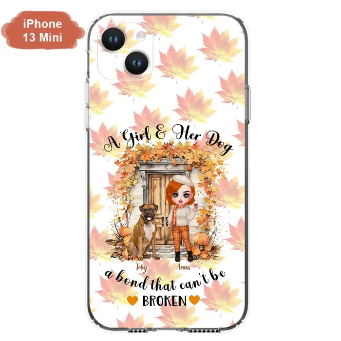 Custom Personalized Fall And Dogs Phone Case - Gift Idea for Dog Lovers - Upto 6 Dogs - A Girl & Her Dogs A Bond That Can't Be Broken - Case For iPhone And Samsung