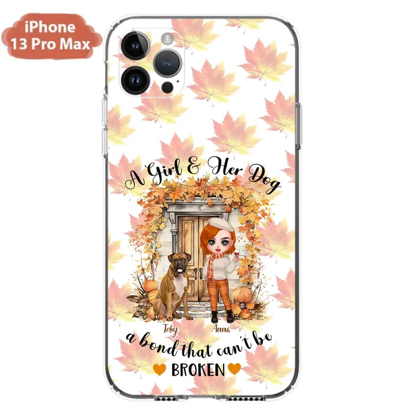 Custom Personalized Fall And Dogs Phone Case - Gift Idea for Dog Lovers - Upto 6 Dogs - A Girl & Her Dogs A Bond That Can't Be Broken - Case For iPhone And Samsung