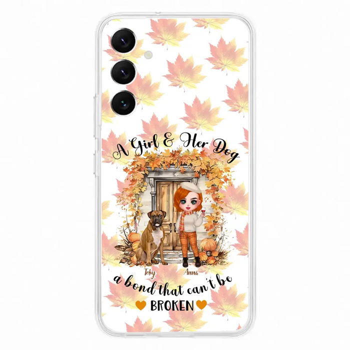 Custom Personalized Fall And Dogs Phone Case - Gift Idea for Dog Lovers - Upto 6 Dogs - A Girl & Her Dogs A Bond That Can't Be Broken - Case For iPhone And Samsung