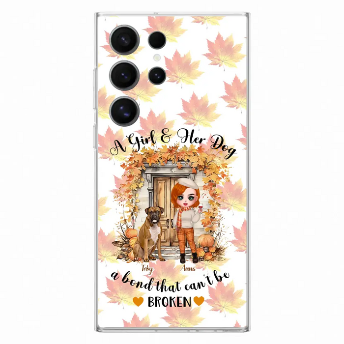 Custom Personalized Fall And Dogs Phone Case - Gift Idea for Dog Lovers - Upto 6 Dogs - A Girl & Her Dogs A Bond That Can't Be Broken - Case For iPhone And Samsung