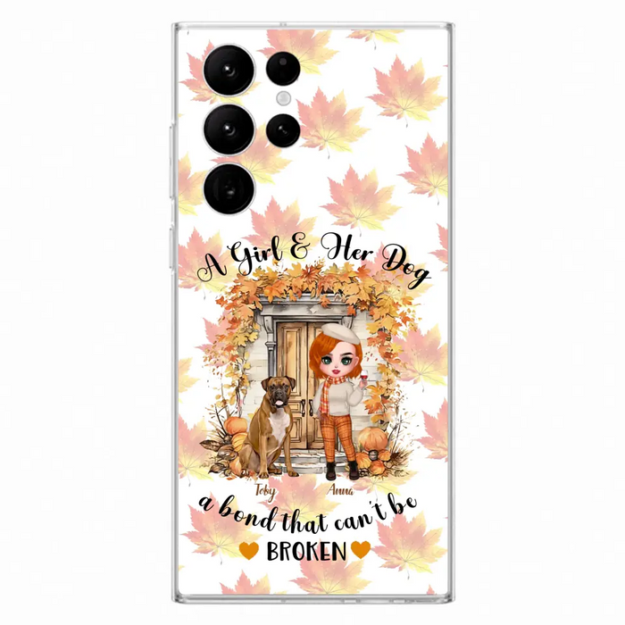 Custom Personalized Fall And Dogs Phone Case - Gift Idea for Dog Lovers - Upto 6 Dogs - A Girl & Her Dogs A Bond That Can't Be Broken - Case For iPhone And Samsung