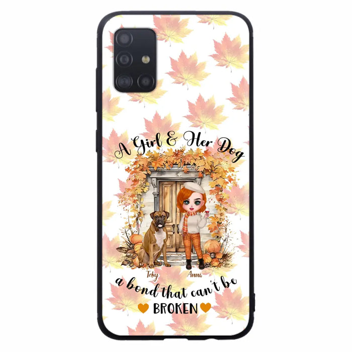 Custom Personalized Fall And Dogs Phone Case - Gift Idea for Dog Lovers - Upto 6 Dogs - A Girl & Her Dogs A Bond That Can't Be Broken - Case For iPhone And Samsung