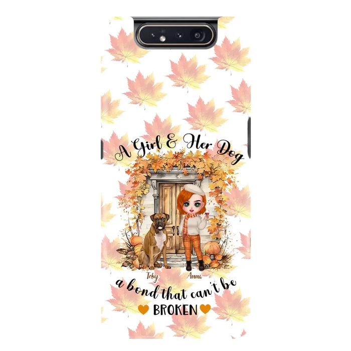 Custom Personalized Fall And Dogs Phone Case - Gift Idea for Dog Lovers - Upto 6 Dogs - A Girl & Her Dogs A Bond That Can't Be Broken - Case For iPhone And Samsung