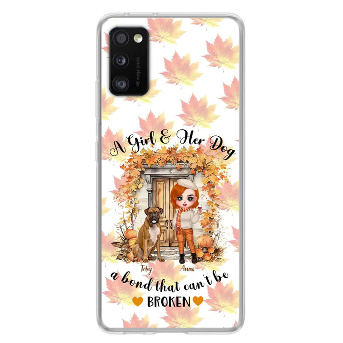 Custom Personalized Fall And Dogs Phone Case - Gift Idea for Dog Lovers - Upto 6 Dogs - A Girl & Her Dogs A Bond That Can't Be Broken - Case For iPhone And Samsung