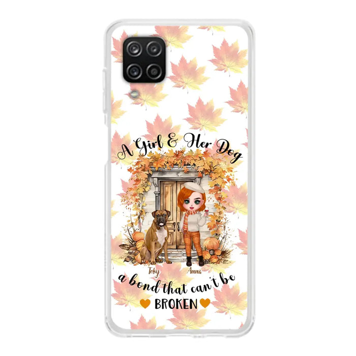 Custom Personalized Fall And Dogs Phone Case - Gift Idea for Dog Lovers - Upto 6 Dogs - A Girl & Her Dogs A Bond That Can't Be Broken - Case For iPhone And Samsung