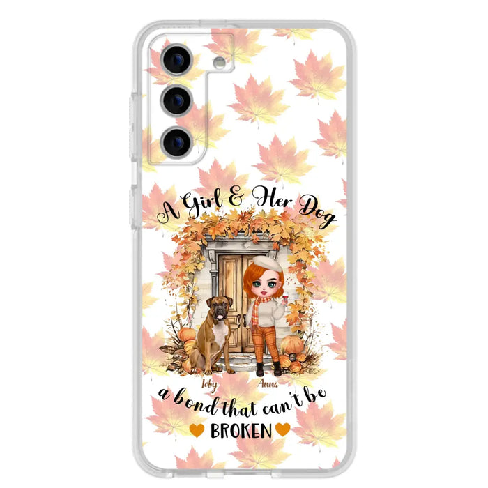 Custom Personalized Fall And Dogs Phone Case - Gift Idea for Dog Lovers - Upto 6 Dogs - A Girl & Her Dogs A Bond That Can't Be Broken - Case For iPhone And Samsung