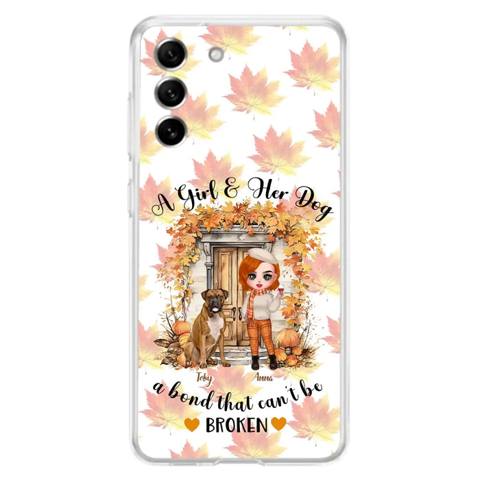 Custom Personalized Fall And Dogs Phone Case - Gift Idea for Dog Lovers - Upto 6 Dogs - A Girl & Her Dogs A Bond That Can't Be Broken - Case For iPhone And Samsung