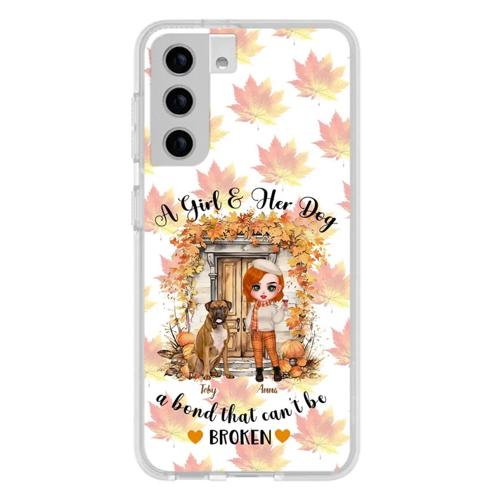 Custom Personalized Fall And Dogs Phone Case - Gift Idea for Dog Lovers - Upto 6 Dogs - A Girl & Her Dogs A Bond That Can't Be Broken - Case For iPhone And Samsung