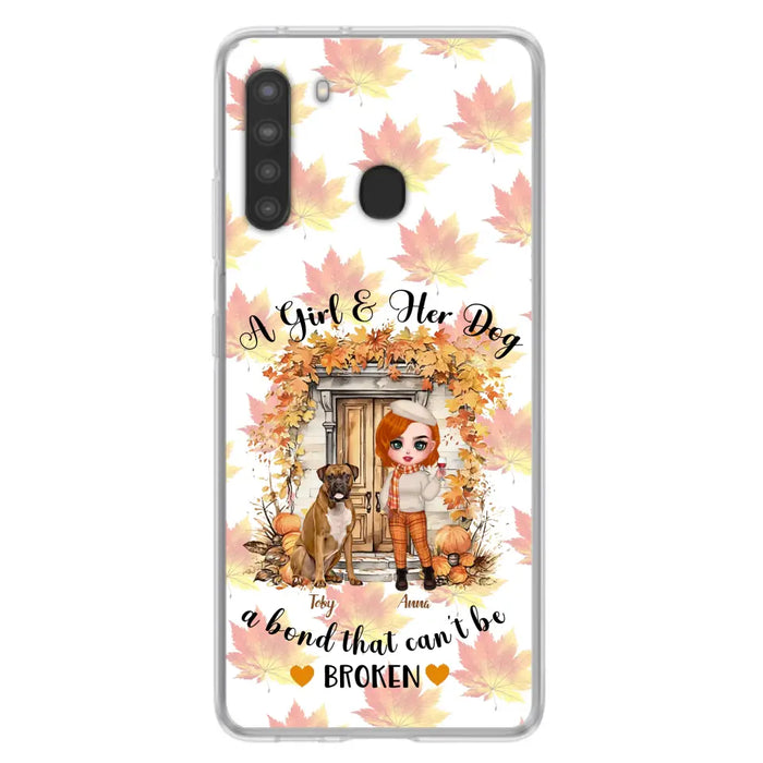 Custom Personalized Fall And Dogs Phone Case - Gift Idea for Dog Lovers - Upto 6 Dogs - A Girl & Her Dogs A Bond That Can't Be Broken - Case For iPhone And Samsung