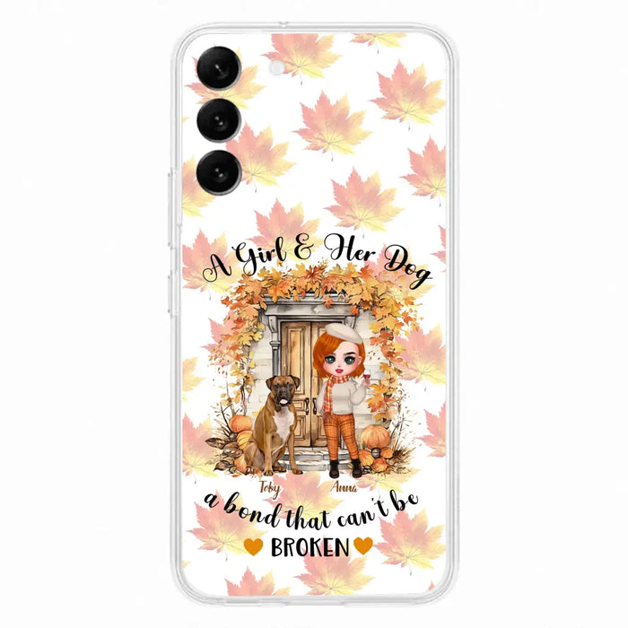 Custom Personalized Fall And Dogs Phone Case - Gift Idea for Dog Lovers - Upto 6 Dogs - A Girl & Her Dogs A Bond That Can't Be Broken - Case For iPhone And Samsung