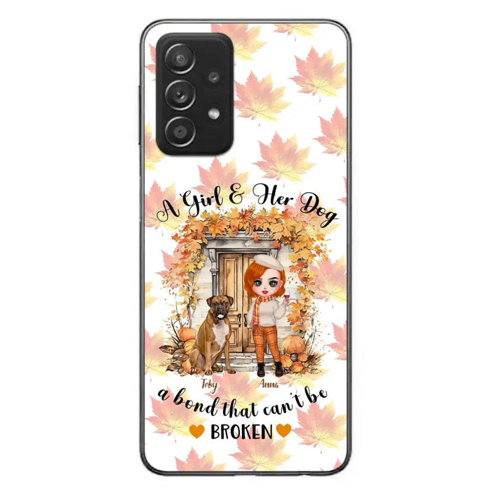 Custom Personalized Fall And Dogs Phone Case - Gift Idea for Dog Lovers - Upto 6 Dogs - A Girl & Her Dogs A Bond That Can't Be Broken - Case For iPhone And Samsung