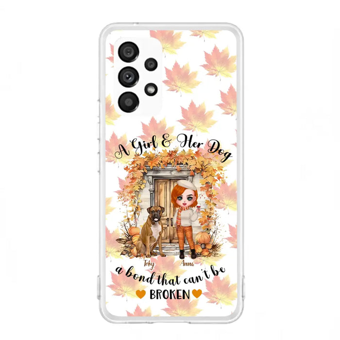 Custom Personalized Fall And Dogs Phone Case - Gift Idea for Dog Lovers - Upto 6 Dogs - A Girl & Her Dogs A Bond That Can't Be Broken - Case For iPhone And Samsung