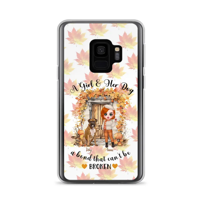 Custom Personalized Fall And Dogs Phone Case - Gift Idea for Dog Lovers - Upto 6 Dogs - A Girl & Her Dogs A Bond That Can't Be Broken - Case For iPhone And Samsung