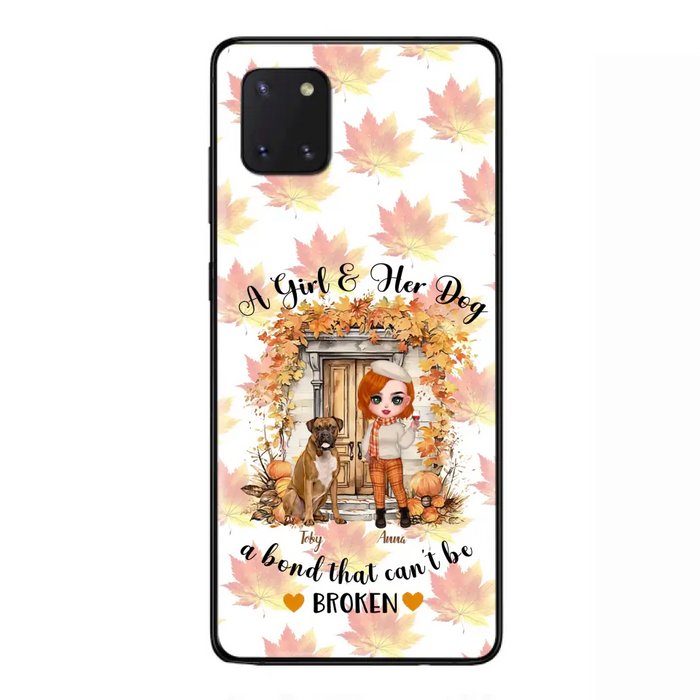 Custom Personalized Fall And Dogs Phone Case - Gift Idea for Dog Lovers - Upto 6 Dogs - A Girl & Her Dogs A Bond That Can't Be Broken - Case For iPhone And Samsung