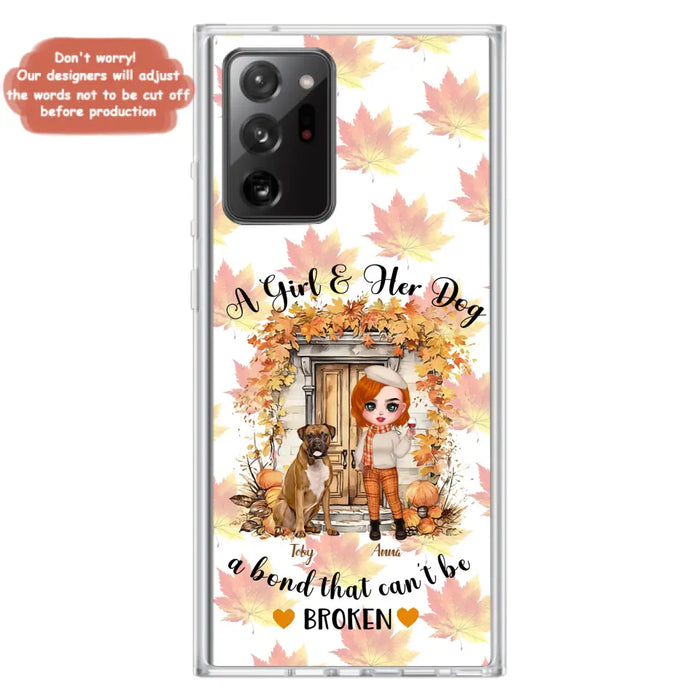 Custom Personalized Fall And Dogs Phone Case - Gift Idea for Dog Lovers - Upto 6 Dogs - A Girl & Her Dogs A Bond That Can't Be Broken - Case For iPhone And Samsung