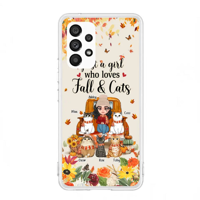 Custom Personalized Cat Mom Autumn Phone Case - Gift Idea For Cat Owners - Upto 5 Cats -  Case For iPhone/Samsung - Just A Girl Who Loves Fall & Cats