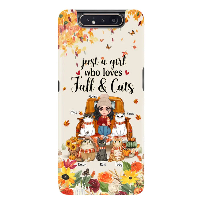 Custom Personalized Cat Mom Autumn Phone Case - Gift Idea For Cat Owners - Upto 5 Cats -  Case For iPhone/Samsung - Just A Girl Who Loves Fall & Cats