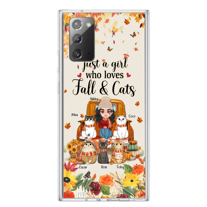 Custom Personalized Cat Mom Autumn Phone Case - Gift Idea For Cat Owners - Upto 5 Cats -  Case For iPhone/Samsung - Just A Girl Who Loves Fall & Cats