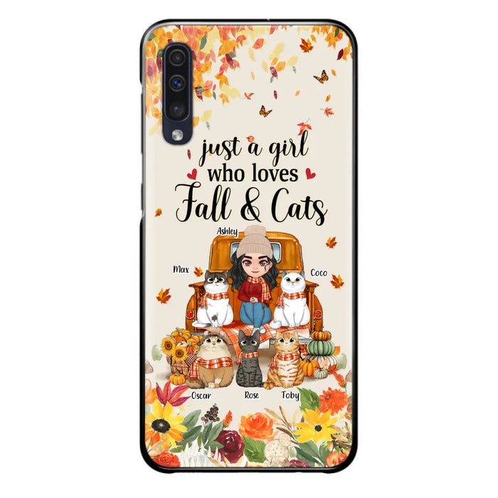 Custom Personalized Cat Mom Autumn Phone Case - Gift Idea For Cat Owners - Upto 5 Cats -  Case For iPhone/Samsung - Just A Girl Who Loves Fall & Cats