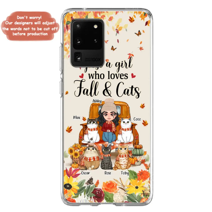 Custom Personalized Cat Mom Autumn Phone Case - Gift Idea For Cat Owners - Upto 5 Cats -  Case For iPhone/Samsung - Just A Girl Who Loves Fall & Cats