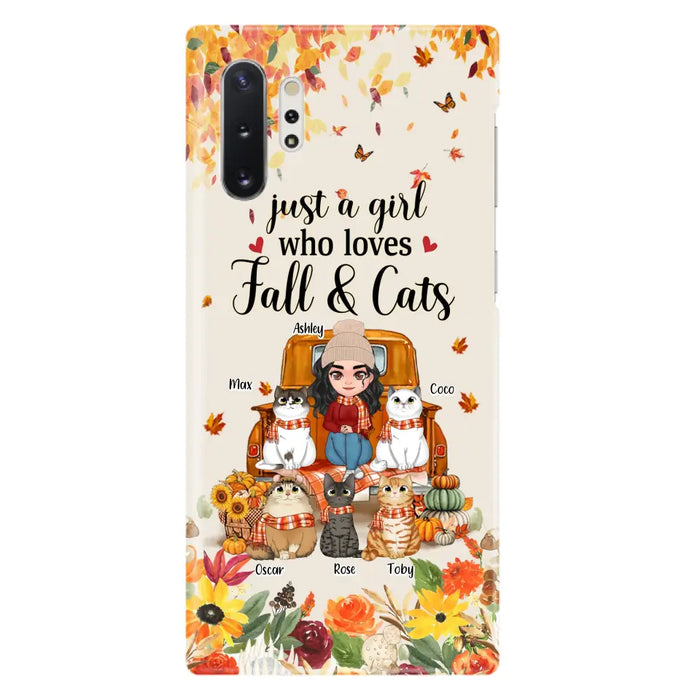 Custom Personalized Cat Mom Autumn Phone Case - Gift Idea For Cat Owners - Upto 5 Cats -  Case For iPhone/Samsung - Just A Girl Who Loves Fall & Cats