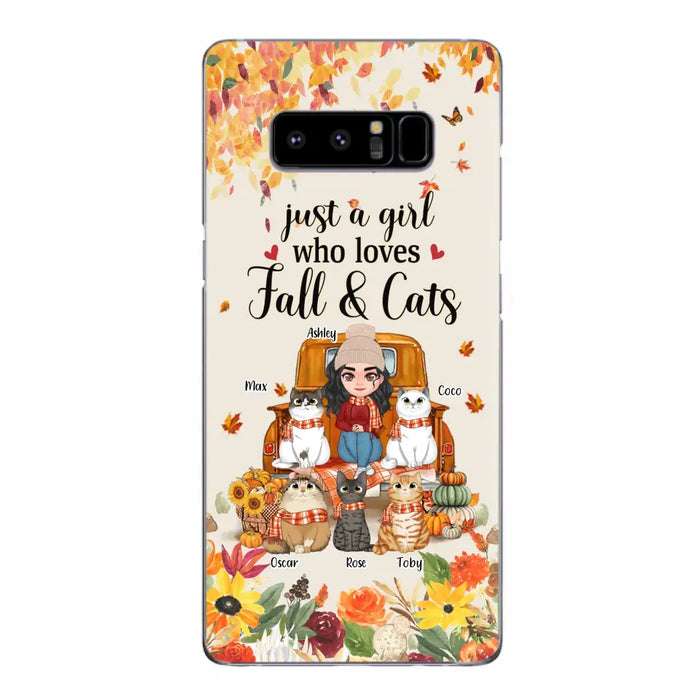 Custom Personalized Cat Mom Autumn Phone Case - Gift Idea For Cat Owners - Upto 5 Cats -  Case For iPhone/Samsung - Just A Girl Who Loves Fall & Cats