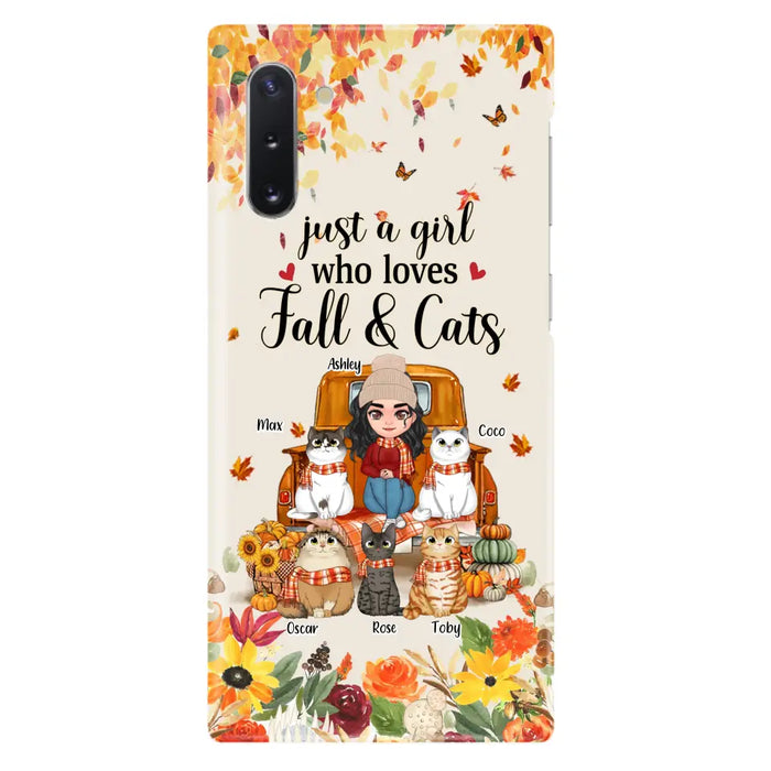 Custom Personalized Cat Mom Autumn Phone Case - Gift Idea For Cat Owners - Upto 5 Cats -  Case For iPhone/Samsung - Just A Girl Who Loves Fall & Cats