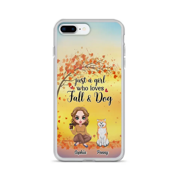 Custom Personalized Dog Mom Phone Case - Gift Idea For Dog Lovers/ Autumn Gift - Upto 4 Dogs - Just A Girl Who Loves Fall & Dogs - Case For iPhone/Samsung