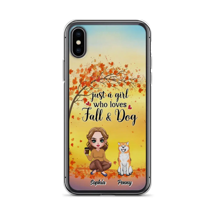 Custom Personalized Dog Mom Phone Case - Gift Idea For Dog Lovers/ Autumn Gift - Upto 4 Dogs - Just A Girl Who Loves Fall & Dogs - Case For iPhone/Samsung