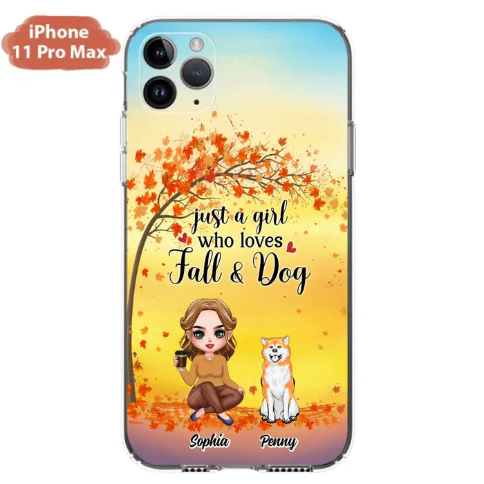 Custom Personalized Dog Mom Phone Case - Gift Idea For Dog Lovers/ Autumn Gift - Upto 4 Dogs - Just A Girl Who Loves Fall & Dogs - Case For iPhone/Samsung