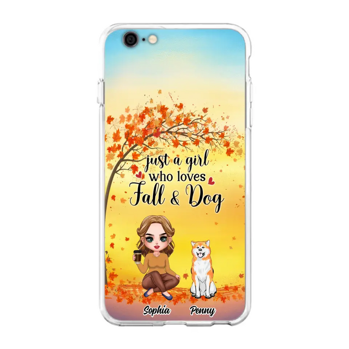 Custom Personalized Dog Mom Phone Case - Gift Idea For Dog Lovers/ Autumn Gift - Upto 4 Dogs - Just A Girl Who Loves Fall & Dogs - Case For iPhone/Samsung