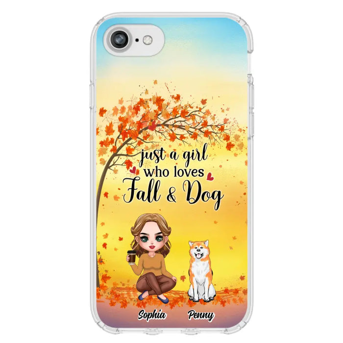 Custom Personalized Dog Mom Phone Case - Gift Idea For Dog Lovers/ Autumn Gift - Upto 4 Dogs - Just A Girl Who Loves Fall & Dogs - Case For iPhone/Samsung