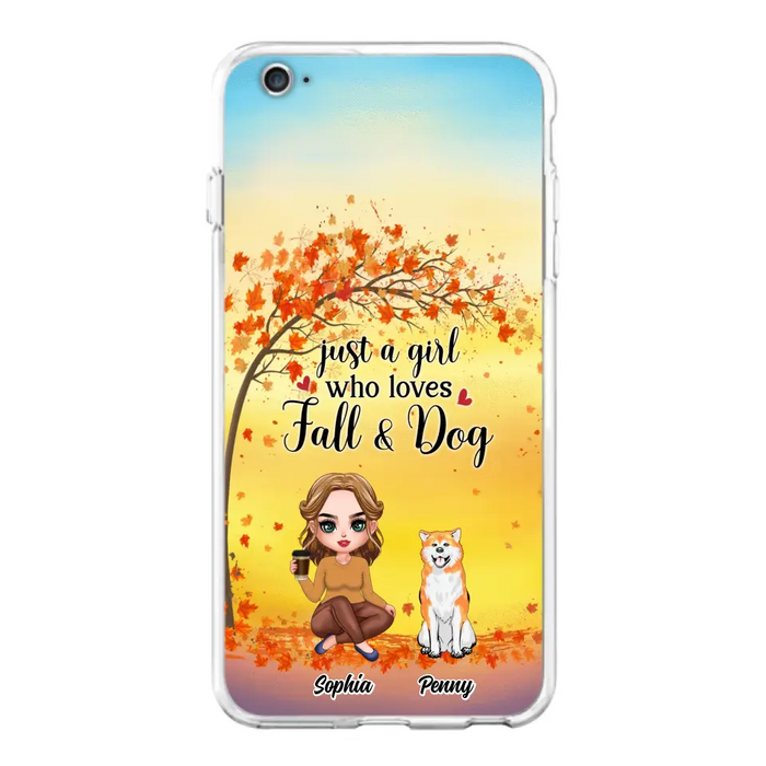 Custom Personalized Dog Mom Phone Case - Gift Idea For Dog Lovers/ Autumn Gift - Upto 4 Dogs - Just A Girl Who Loves Fall & Dogs - Case For iPhone/Samsung