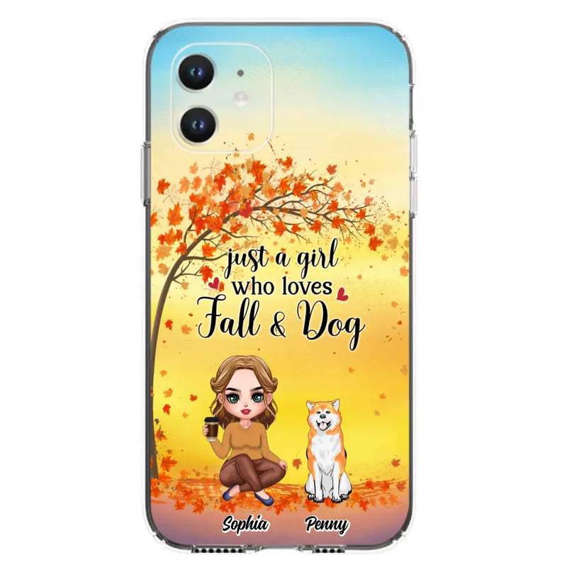 Custom Personalized Dog Mom Phone Case - Gift Idea For Dog Lovers/ Autumn Gift - Upto 4 Dogs - Just A Girl Who Loves Fall & Dogs - Case For iPhone/Samsung
