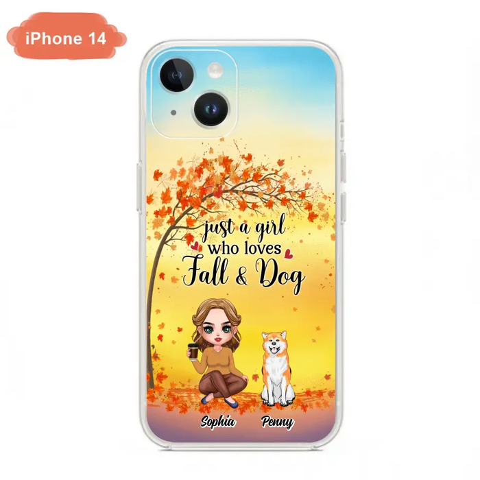 Custom Personalized Dog Mom Phone Case - Gift Idea For Dog Lovers/ Autumn Gift - Upto 4 Dogs - Just A Girl Who Loves Fall & Dogs - Case For iPhone/Samsung