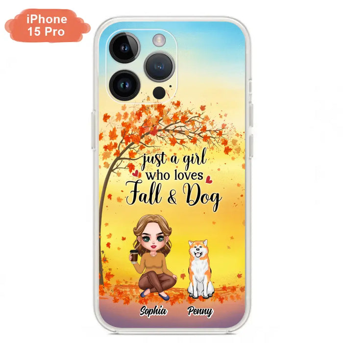 Custom Personalized Dog Mom Phone Case - Gift Idea For Dog Lovers/ Autumn Gift - Upto 4 Dogs - Just A Girl Who Loves Fall & Dogs - Case For iPhone/Samsung