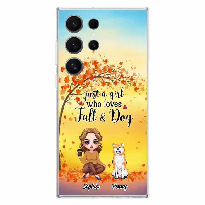 Custom Personalized Dog Mom Phone Case - Gift Idea For Dog Lovers/ Autumn Gift - Upto 4 Dogs - Just A Girl Who Loves Fall & Dogs - Case For iPhone/Samsung